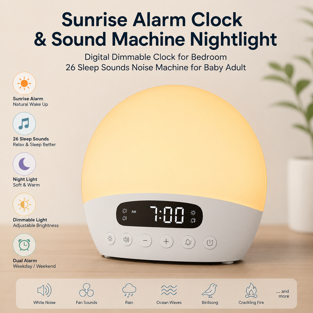 Sunrise Alarm Clock and Sound Machine Nightlight Digital Dimmable Clock for Bedroom 26 Sleep Sounds Noise Machine for Baby Adul Stickyz Creations