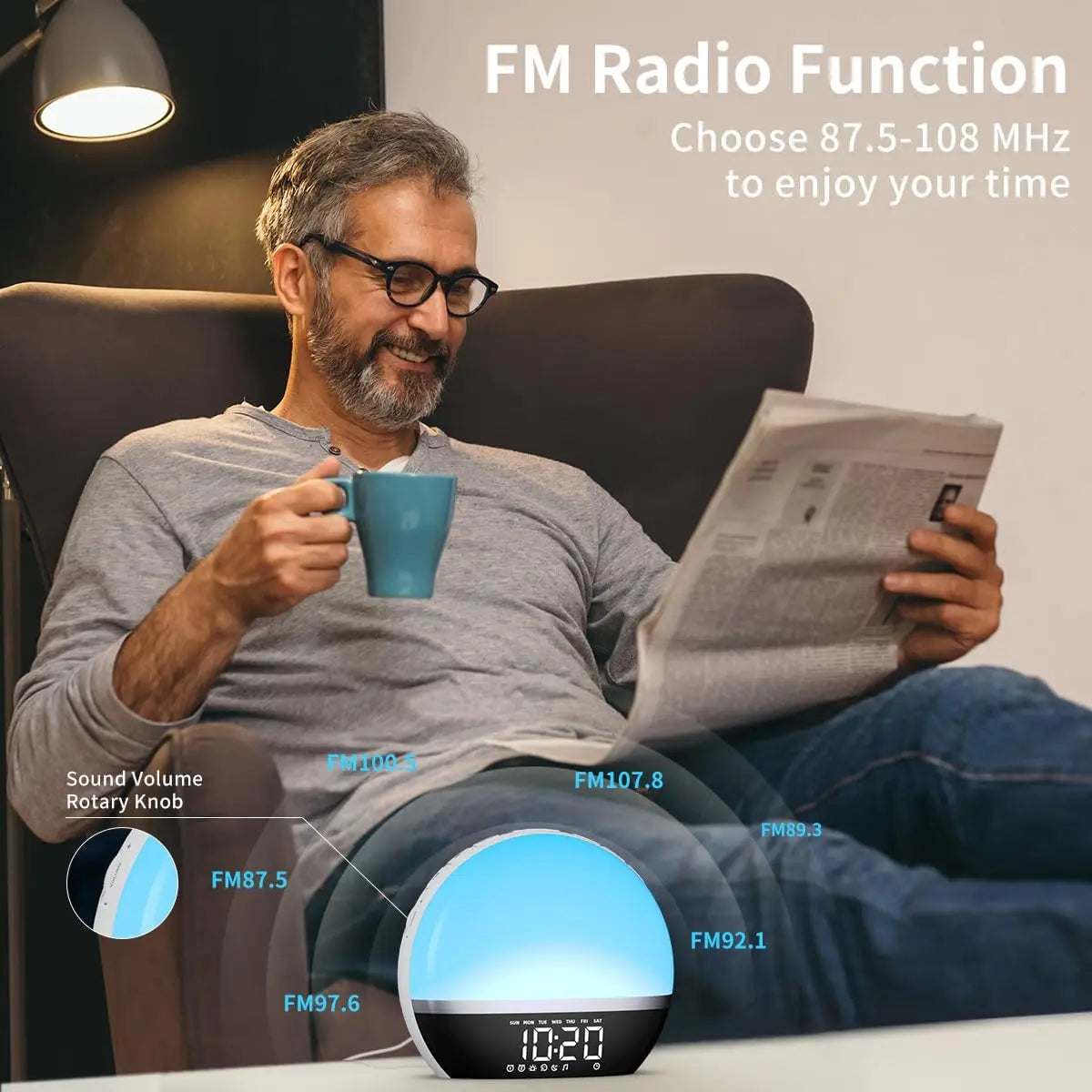 FM Radio Sunrise Alarm Clock Sound Machine Wake-Up Light Sunrise Sunset Simulation Adjustable Volume Brightness Sleep Aid 13 Stickyz Creations
