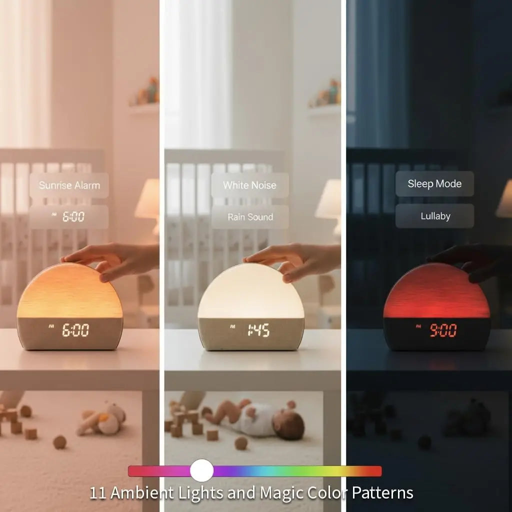 White Noise Sound Machine Sunrise Alarm Clock - 30 Non-Looping Soothing Sleep Sounds with LoFi and Healing Music| 10-Color Stickyz Creations