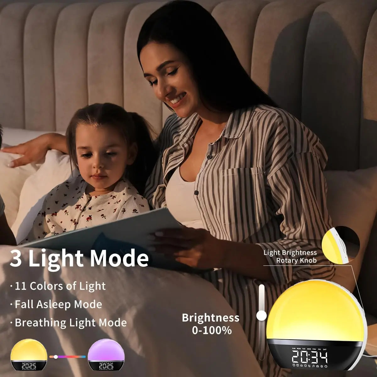 FM Radio Sunrise Alarm Clock Sound Machine Wake-Up Light Sunrise Sunset Simulation Adjustable Volume Brightness Sleep Aid 13 Stickyz Creations