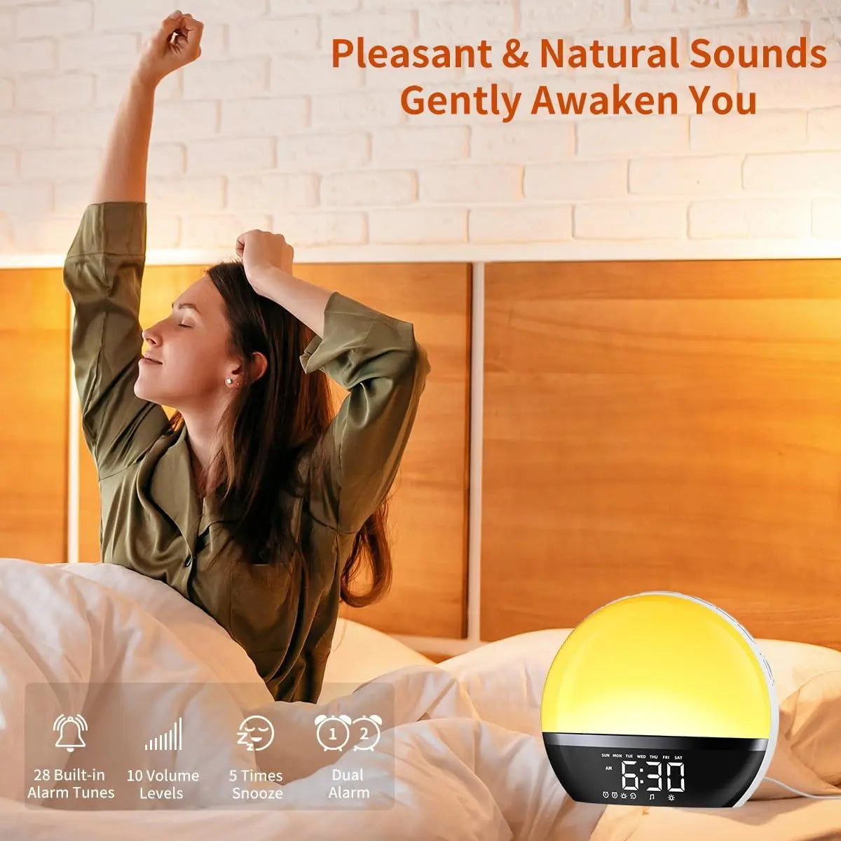 FM Radio Sunrise Alarm Clock Sound Machine Wake-Up Light Sunrise Sunset Simulation Adjustable Volume Brightness Sleep Aid 13 Stickyz Creations