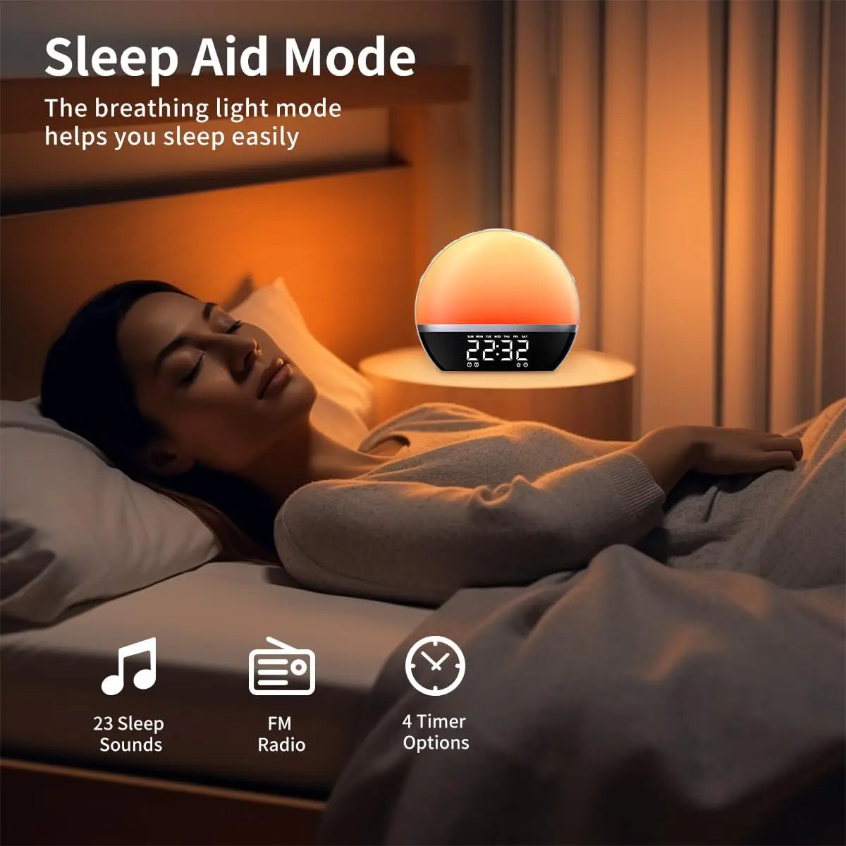 FM Radio Sunrise Alarm Clock Sound Machine Wake-Up Light Sunrise Sunset Simulation Adjustable Volume Brightness Sleep Aid 13 Stickyz Creations